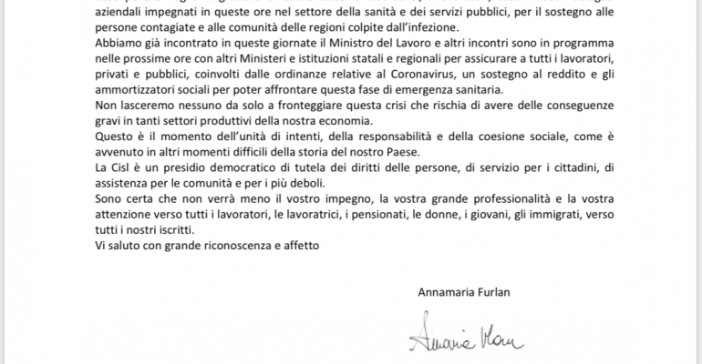 Lettere Annamaria Furlan