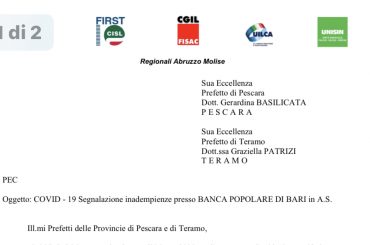Banca Pop. Bari: segnalazione inadempimenti Covid-19
