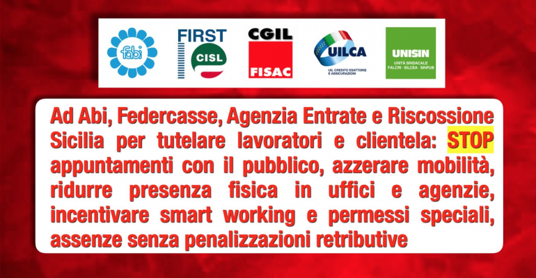 Coronavirus, Sindacati: In banca per garantire solo servizio pubblico essenziale