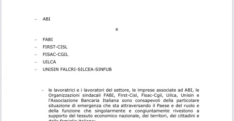 Settore Bancario: Misure Di Prevenzione, Contrasto e Contenimento Coronavirus