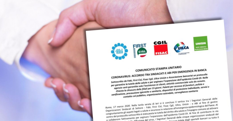 Coronavirus, accordo tra sindacati e Abi per emergenza in banca