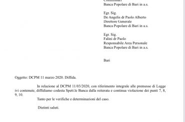 Diffida alla Banca Popolare Di Bari
