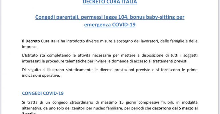 Emergenza Covid-19: Decreto Cura Italia