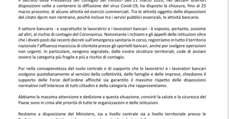 Lettera Unitaria Al Ministro Dell’Interno