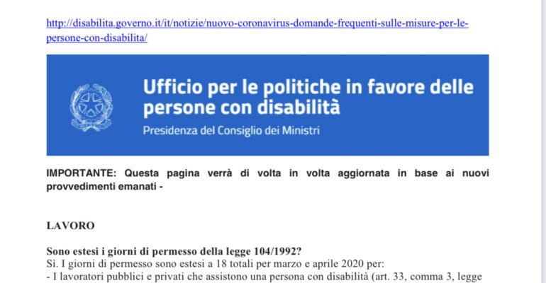 Covid-19: Misure in favore delle persone con disabilità