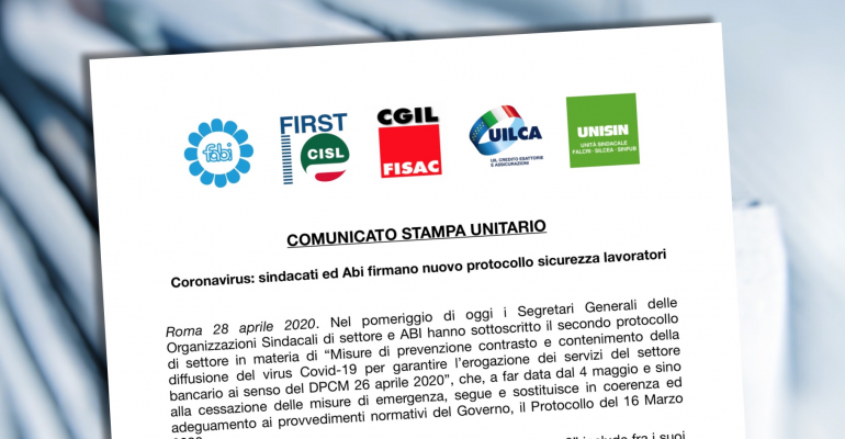 Coronavirus, sindacati ed Abi firmano nuovo protocollo sicurezza lavoratori