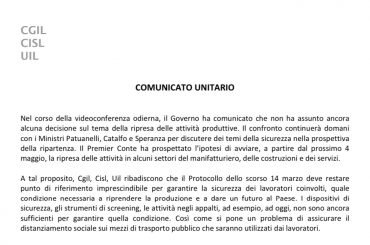 Comunicato unitario 22/04/2020