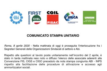 Comunicato Unitario – Incontro Sindacati-ABI