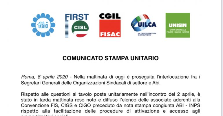 Comunicato Unitario – Incontro Sindacati-ABI