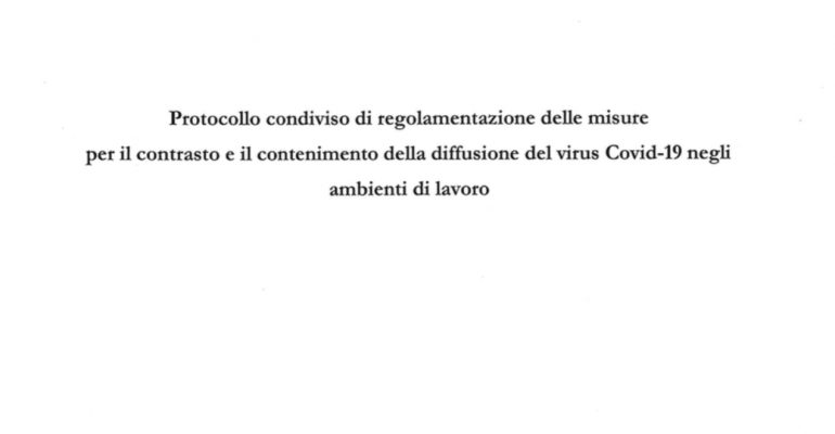 Protocollo condiviso regolamentazione misure contrasto e contenimento Covid-19 negli ambienti di lavoro