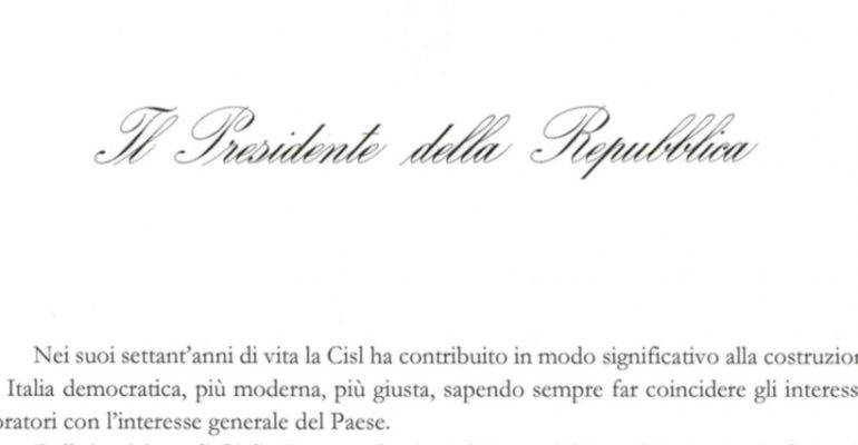 70 anni, gli auguri alla Cisl dal Presidente Mattarella