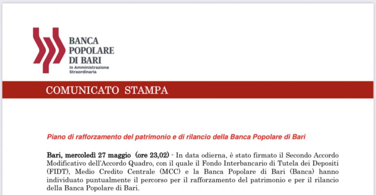 Comunicato Stampa Banca Popolare Di Bari