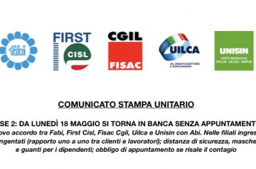 Fase 2: Da Lunedì 18 Maggio si torna in banca senza appuntamento