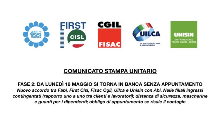 Fase 2: Da Lunedì 18 Maggio si torna in banca senza appuntamento