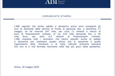 Comunicato Stampa ABI del 18 Maggio 2020