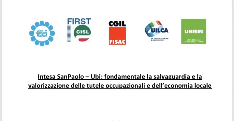 Comunicato Unitario: Intesa SanPaolo-Ubi