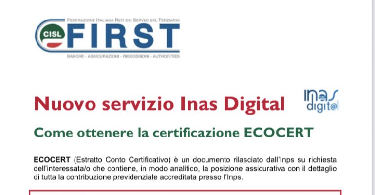 Nuovo Servizio INAS: certificazione Ecocert