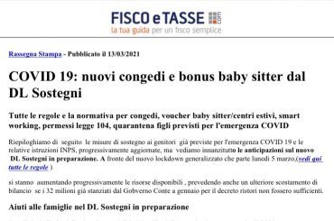 Covid 19: Nuovi Congedi e Bonus Baby Sitter