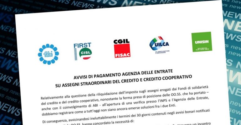 Riliquidazione assegni straordinari Fondo di solidarietà credito, verifica rimane aperta