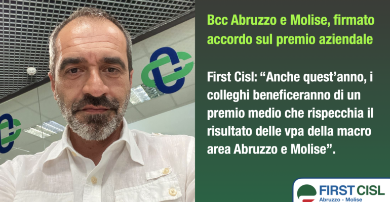 Bcc Abruzzo e Molise, firmato accordo sul premio aziendale