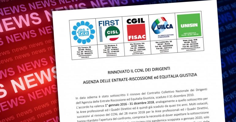 Rinnovato il Ccnl dei dirigenti di AdeR ed Equitalia Giustizia