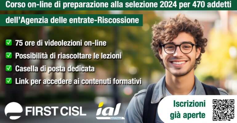 Assunzioni in Agenzia delle entrate-Riscossione, il corso di preparazione alla selezione a cura di First Cisl e Ial