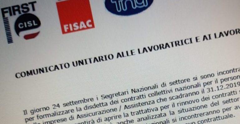 Assicurativi, Ania: è stata formalizzata la disdetta del contratto nazionale