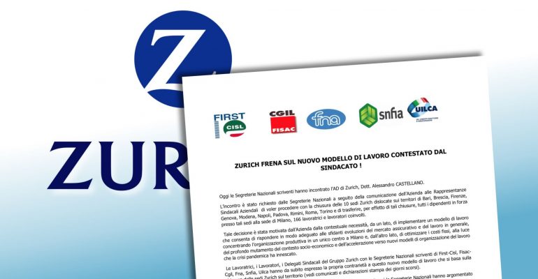 Zurich sospende piano riorganizzazione e chiusura sedi italiane, First Cisl, grande successo del sindacato e dei lavoratori