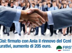 Assicurativi, First Cisl: firmato il contratto, aumento di 205 euro