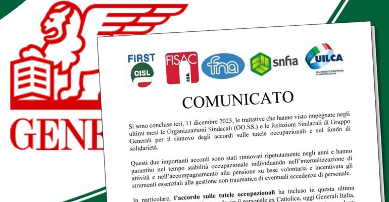 Gruppo Generali, accordo raggiunto sulle tutele occupazionali e sul Fondo di solidarietà