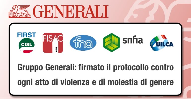 Gruppo Generali: firmato il protocollo contro ogni atto di violenza e molestia di genere
