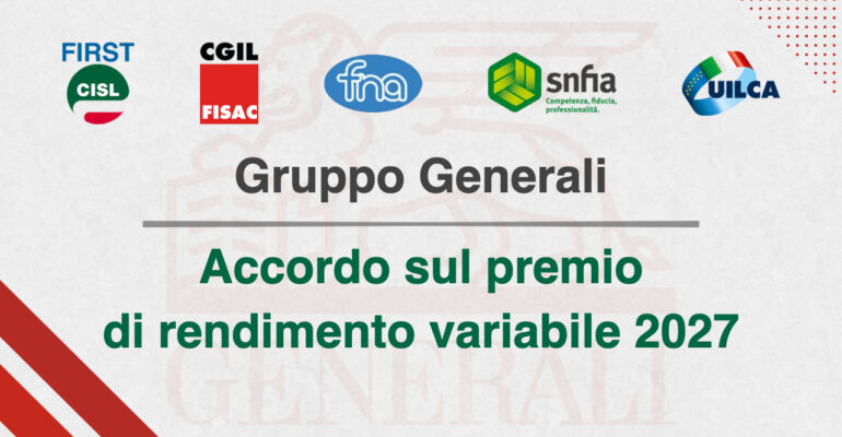 Gruppo Generali, accordo sul premio di rendimento variabile 2027