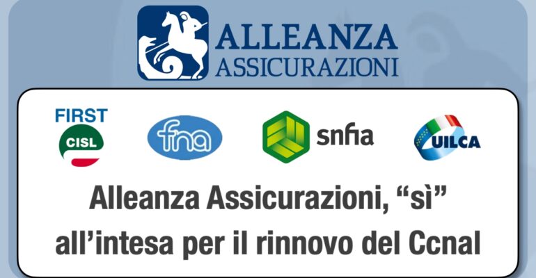 Alleanza Assicurazioni, “sì” all’intesa per il rinnovo del Ccnal