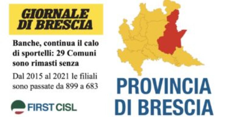 Desertificazione bancaria. First Cisl Brescia, la riduzione degli sportelli va contro gli obiettivi del Pnrr