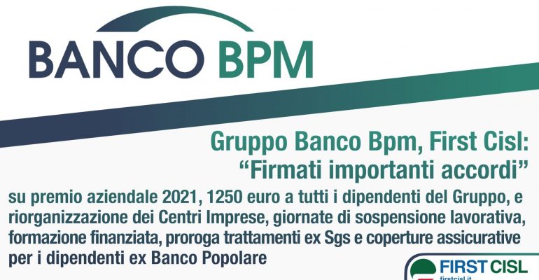 Gruppo Banco Bpm, First Cisl, firmati importanti accordi