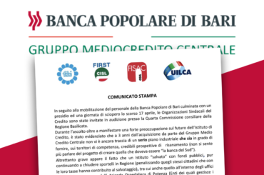 Popolare di Bari, i sindacati chiedono il coinvolgimento della Regione Basilicata