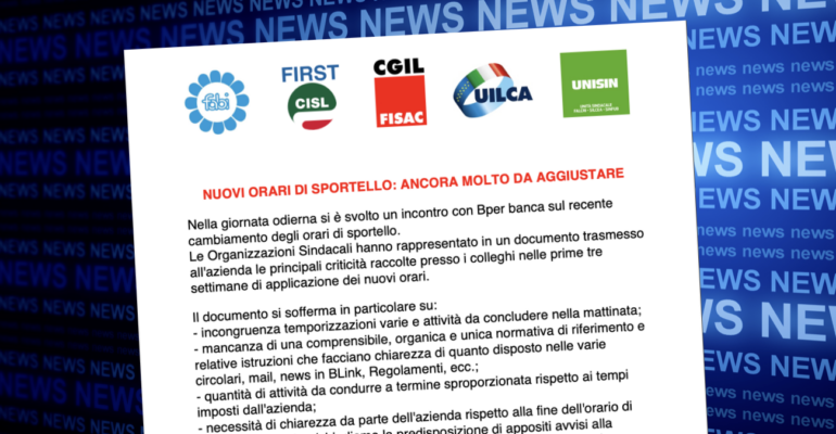 Bper Banca, nuovi orari di sportello: ancora molto da aggiustare