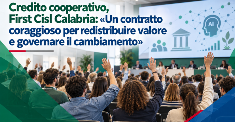 Credito cooperativo, First Cisl Calabria: «Un contratto coraggioso per redistribuire valore e governare il cambiamento»