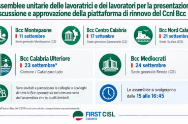 Assemblee unitarie per la piattaforma di rinnovo del Ccnl Bcc: il calendario in Calabria