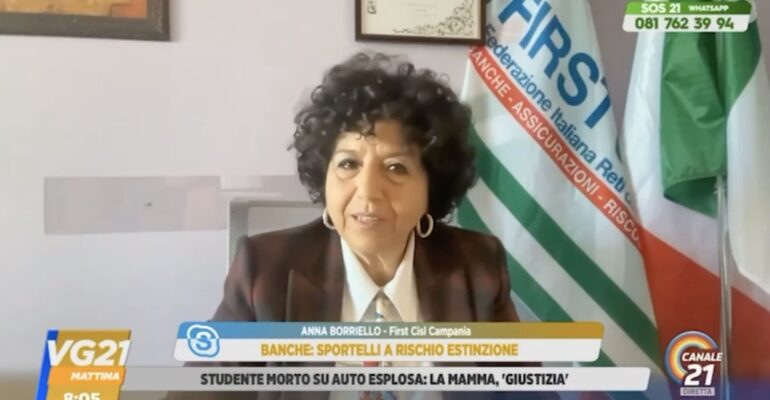 Desertificazione bancaria: l’allarme di First Cisl nelle parole di Anna Borriello intervistata da Canale 21