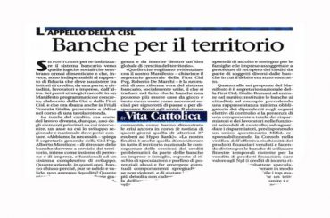 La Vita Cattolica, le banche tornino a essere vera espressione del territorio