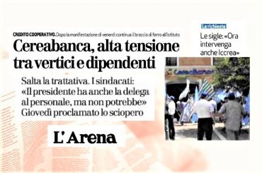 First Cisl, in CereaBanca 1897 non si dialoga, il 13 giugno dipendenti in sciopero