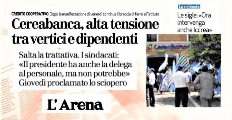 First Cisl, in CereaBanca 1897 non si dialoga, il 13 giugno dipendenti in sciopero