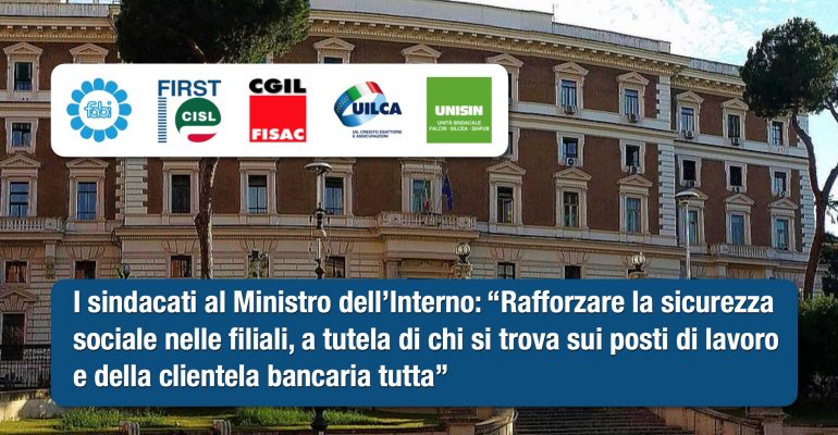 DL Liquidità, lettera a Lamorgese, rafforzi la sicurezza sociale nelle filiali