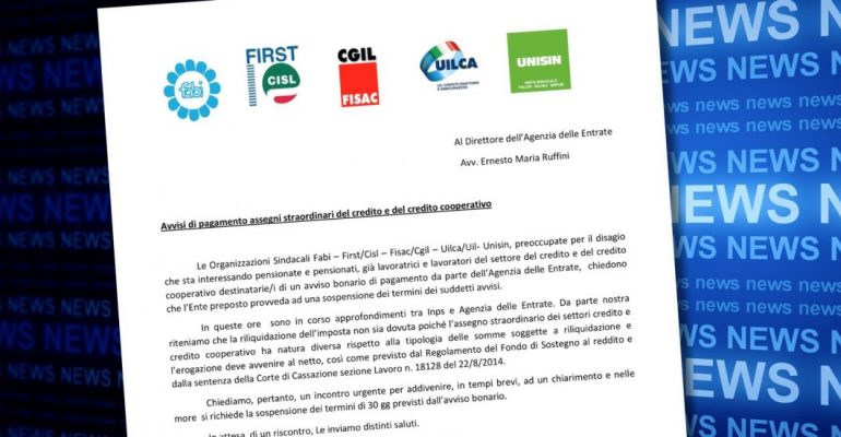 Avvisi di pagamento assegni straordinari, chiesta sospensione dei termini ad Agenzia Entrate