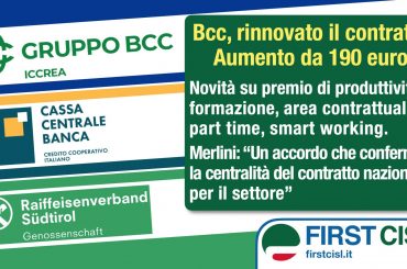 Credito cooperativo, rinnovato il contratto. Aumento da 190 euro