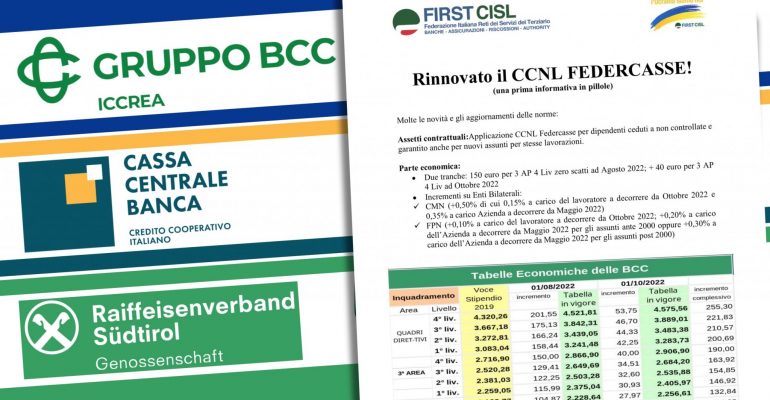 Rinnovo Ccnl Bcc, la nota informativa con le tabelle economiche