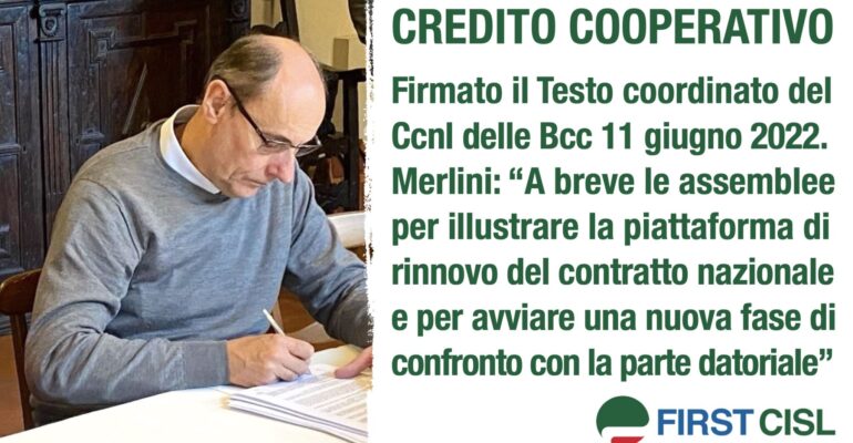 Ccnl Bcc, firmato il testo coordinato del Contratto collettivo nazionale di lavoro del credito cooperativo