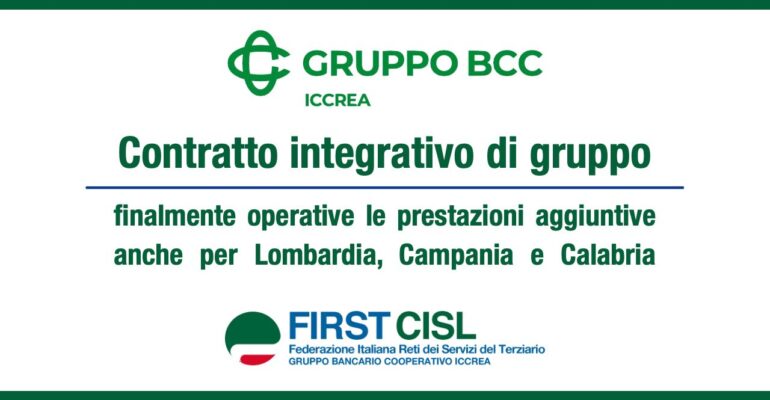 Contratto integrativo di gruppo: finalmente operative le prestazioni aggiuntive anche per Lombardia, Campania e Calabria