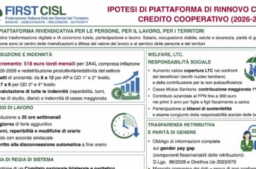 Contratto Bcc, First Cisl: con aumento da 518 euro giusta redistribuzione, coerente con inflazione e risultati del settore